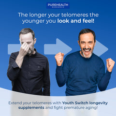 PUREHEALTH RESEARCH Youth Switch capsules displayed for easy daily use and routine wellness