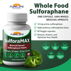 Pouring PureLife SulforaMAX bottle showing easy one-capsule serving.