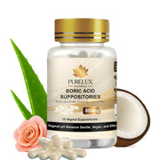 PureLux Boric Acid Capsules bottle showing 800mg strength for daily balance.