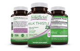 PURELY beneficial Milk Thistle Capsules bottle front shows premium liver-support in vegan formula.