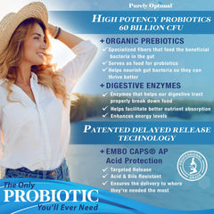 Purely Optimal EMBO Caps bottle protects probiotics during digestion for gut delivery.