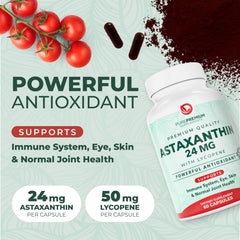 Close-up of PurePremium Astaxanthin label showing strength and ingredients.