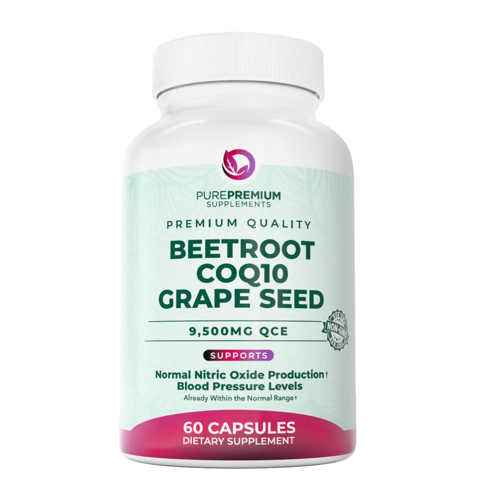 PurePremium Beet Root Capsules bottle showcasing the 3-in-1 formula for cardiovascular support