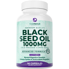 PurePremium Black Seed Oil capsules bottle front view for daily immune-support routine.