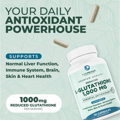 PurePremium glutathione capsules arranged for a convenient two-capsule daily routine.