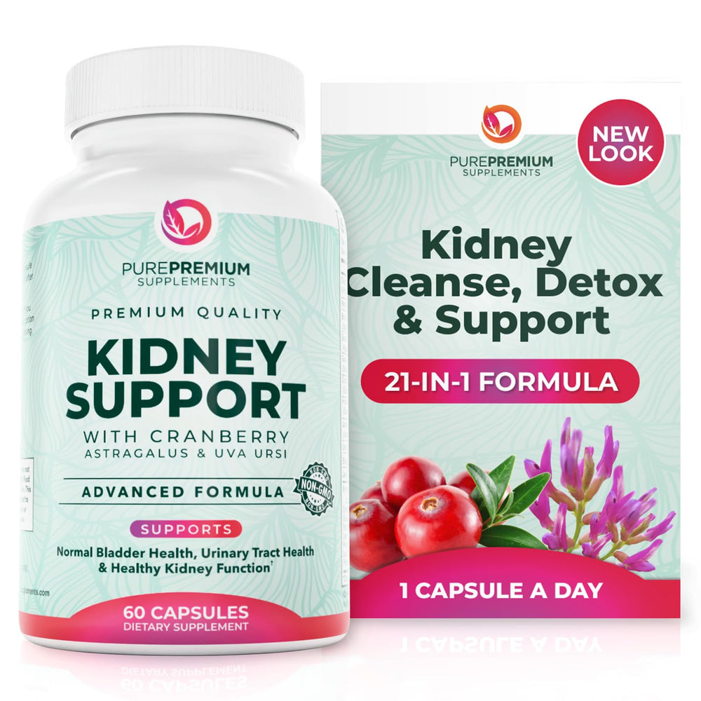 PurePremium Kidney Support bottle front view showing daily detox focus.