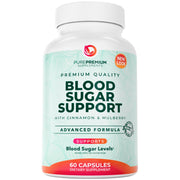 PurePremium normal blood sugar support bottle label with 60 capsules for daily balance.