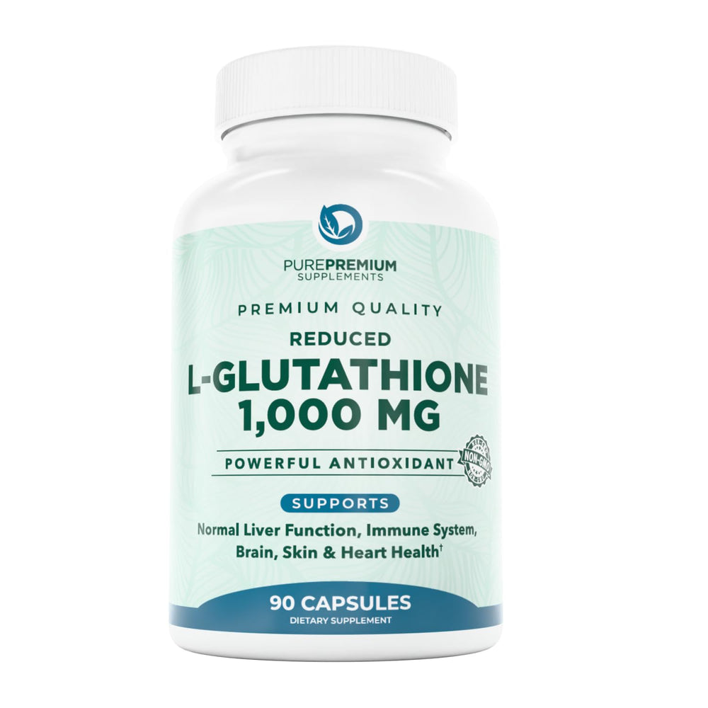 PurePremium Reduced Glutathione bottle with 1000mg per serving for daily antioxidant support.