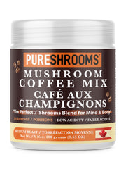PureShrooms Perfect 7 Mushroom Coffee jar ready to brew a rich cup