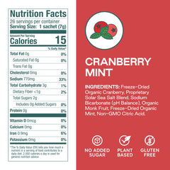 Purest Electrolyte cranberry mint packaging, organic ingredients for clean on-the-go hydration.