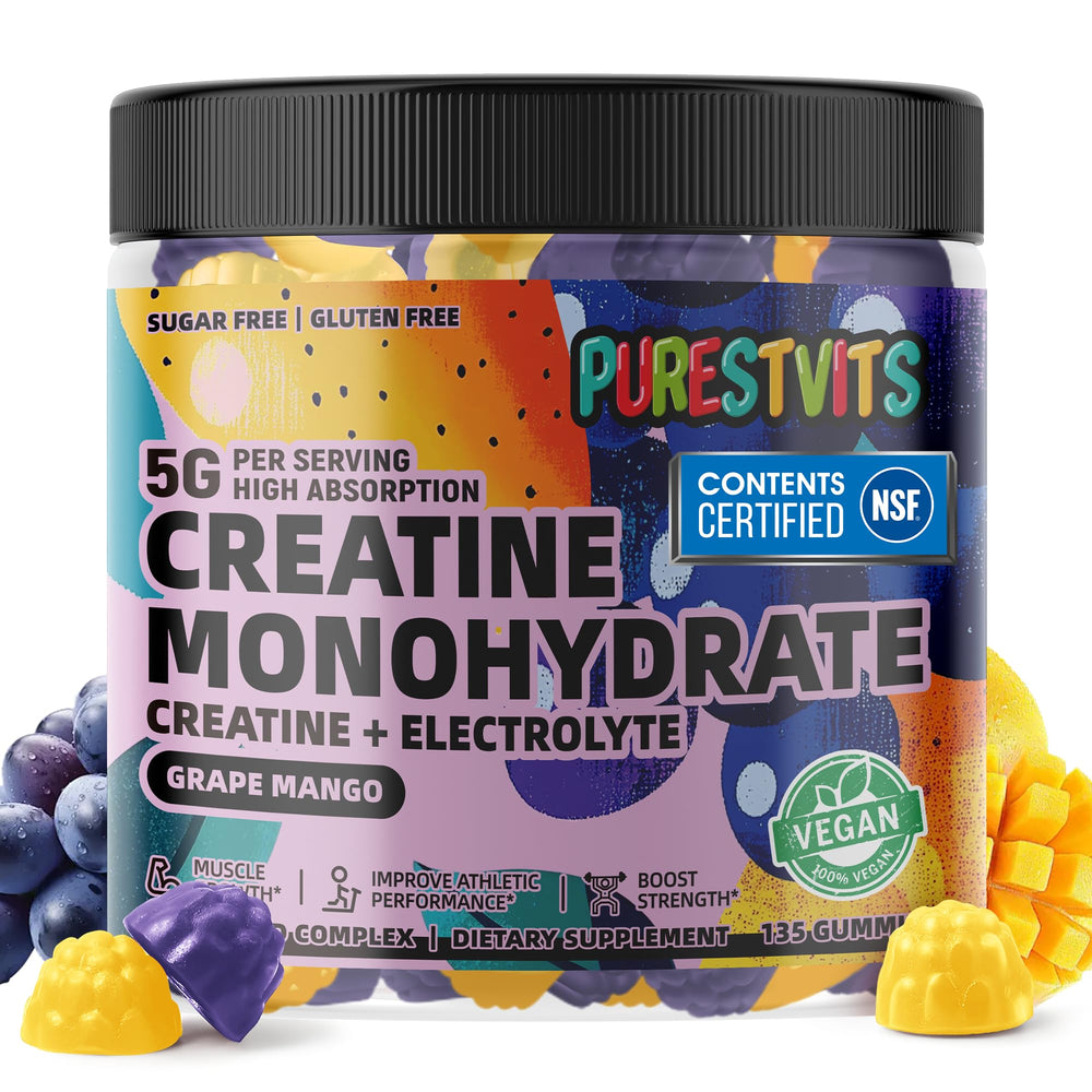 PURESTVITS Creatine Monohydrate Gummies bottle showing convenient post-workout energy