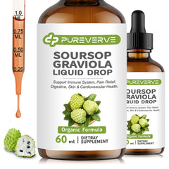 Pureverve Soursop Graviola bottle pour demonstrates easy daily dosing for wellness
