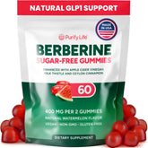 Purify Life GLP-1 support gummies label close-up highlighting a sugar-free berberine formula.