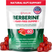 Purify Life GLP-1 support gummies label close-up highlighting a sugar-free berberine formula.