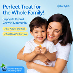 Purify Life gummies packaging displaying 35% IgG potency.