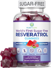 Purify Life Sugar-Free Resveratrol Gummies bottle for convenient daily antioxidant support.