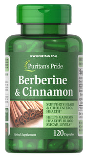 Puritan's Pride Berberine Cinnamon capsules bottle for daily heart and sugar support