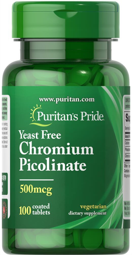 Puritan's Pride Chromium Picolinate 500mcg bottle for daily wellness support.