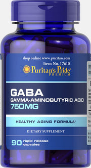 Puritan's Pride GABA 750 mg capsules bottle for calm evening routine