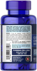 Puritan's Pride glucosamine chondroitin msm capsules closeup highlights easy-to-swallow coated caplets.