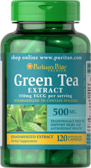 Puritan's Pride green tea extract bottle offers antioxidant support for daily wellness.