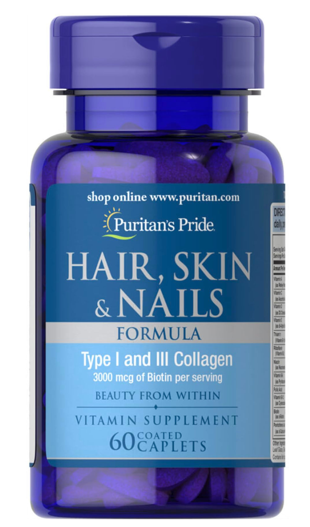 Puritan's Pride Hair, Skin & Nails bottle for daily beauty support.