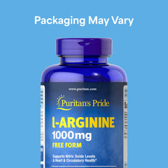Puritan's Pride L-Arginine capsules close-up for easy fitness supplementation.