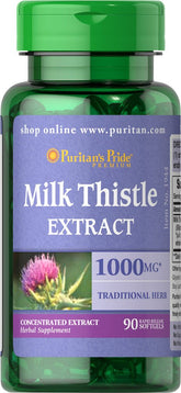 Puritan's Pride Milk Thistle bottle front, 90-count gluten-free supplement