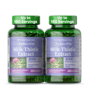 Puritan's Pride milk thistle extract bottle pour for easy daily liver support.