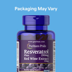 Puritan's Pride Resveratrol softgels close-up: convenient daily capsules for cellular longevity.
