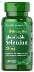 Puritan's Pride selenium 200 mcg tablets bottle showing antioxidant properties and immune support