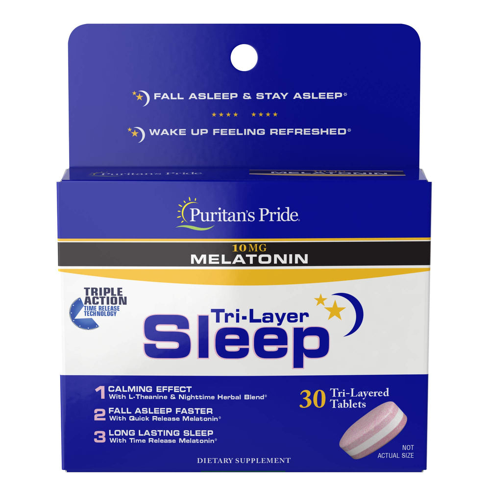 Puritan's Pride tri-layered sleep tablets front view for calm evenings