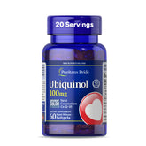 Puritan's Pride ubiquinol CoQ10 bottle showing 100 mg dose for cellular energy support.