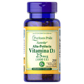 Puritan's Pride Vitamin D3 bottle with 200 softgels for daily wellness.