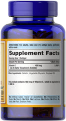 Puritan's Pride Vitamin E 450 mg label detail notes the dl-Alpha form.
