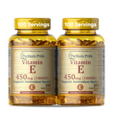 Puritan's Pride Vitamin E 450mg softgels bottle for antioxidant support.
