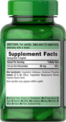 Puritan's Pride Zinc 50 Mg capsules, emphasizing vegetarian-friendly ingredients.