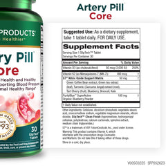 Purity Products Artery Pill Core bottle label close-up with key ingredients