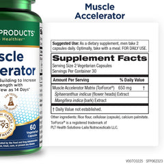 Purity Products Muscle Accelerator bottle back label with dosage and safety notes
