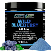 Purity’s Best Wild Blueberry Extract bottle closeup, vegan formula for daily brain support.