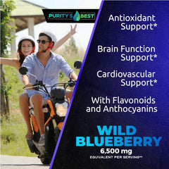 Purity’s Best Wild Blueberry Extract capsules dispense image emphasizing easy daily dosing.
