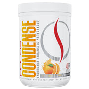 Purus Labs Condense preworkout tub front label with Juicy Florida Orange for energized workouts.