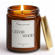 Putart Cedar Wood Candle in an amber jar enhances cozy spaces with long-lasting fragrance.