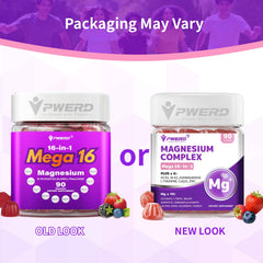 PWERD Mega16-in-1 gummies serving image highlighting 5000mg magnesium glycinate complex per serving
