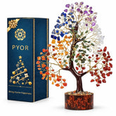 PYOR 7 chakra crystal tree on wooden base promotes calm and focus