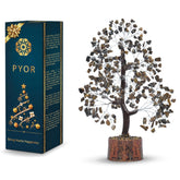 PYOR Tigers Eye Crystal Tree on wooden base for focused energy in your space.