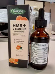 Q'ankyaq Leucine HMB liquid dropper for easy, mess-free dosing.