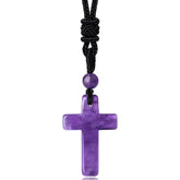 QINJIEJIE amethyst cross necklace pendant close-up showing crystal sparkle for mindful wear