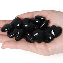 QINJIEJIE heart-shaped obsidian palm stone ready for desk or altar.