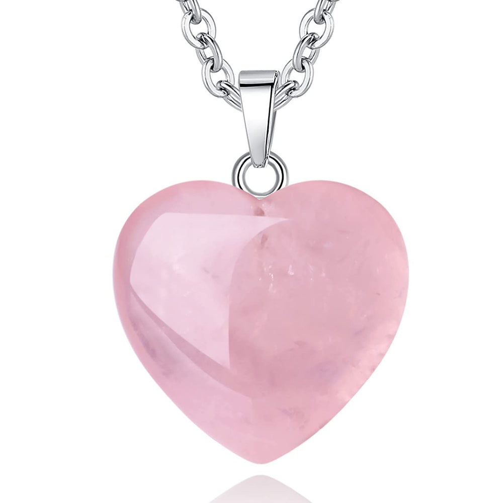 QINJIEJIE Rose Quartz heart pendant full view showing natural color and shape